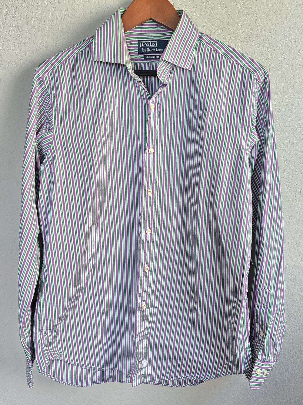 Polo by Ralph Lauren Purple and Green Striped Dress Shirt